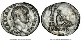 Vespasian (AD 69-79). AR denarius (19mm, 6h). NGC XF, scratches. Rome, 21 December AD 69-early AD 70. IMP CAESAR VESPASIANVS AVG, laureate head of Ves...
