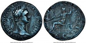 Domitian (AD 81-96). AE sestertius (32mm, 6h). NGC Choice Fine, flan flaw. Rome, AD 95-96. IMP CAES DOMIT AVG GERM-COS XVII CENS PER P P, laureate hea...