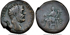 Clodius Albinus, as Caesar (AD 195-197). AE sestertius (28mm, 6h). NGC Fine. Rome, AD 193-195. D CLOD SEPT-ALBIN CAES, bare headed bust of Clodius Alb...
