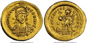 Theodosius II, Eastern Roman Empire (AD 402-450). AV solidus (22mm, 4.46 gm, 6h). NGC Choice XF 4/5 - 3/5, scratch, die shift. Constantinople, ca. AD ...