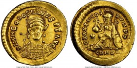 Theodosius II, Eastern Roman Empire (AD 402-450). AV solidus (20mm, 4.46 gm, 5h). NGC XF 5/5 - 2/5, graffiti. Constantinople, ca. AD 442-443. D N THEO...