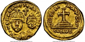Heraclius (AD 610-641), with Heraclius Constantine. AV solidus (13mm, 4.53 gm, 7h). NGC MS 4/5 - 4/5. Heraclius (AD 610-641) and Heraclius Constantine...