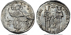 Andronicus II Palaeologus and Michael IX (AD 1294-1320). AR basilicon (22mm, 6h). NGC XF, die shift. Constantinople, AD 1304-1320. KYPIЄ-BOHΘЄI, Chris...