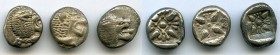 ANCIENT LOTS. Greek. Ionia. Miletus. Ca. late 6th-5th centuries BC. Lot of three (3) AR obols or 1/12th staters. VF. Milesian standard. Forepart of ro...
