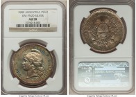 Republic silver Pattern Peso 1880 AU58 NGC, KM-Pn20. The subtle tones, with what appears to look like album toning, give this slightly circulated coin...