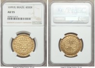 Pedro II gold 4000 Reis 1699 AU55 NGC, Rio de Janeiro mint, KM98. Muted golden color with light rose peripheral toning. 

HID09801242017