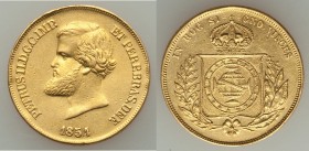 Pedro II gold 10000 Reis 1854 XF, KM467. 22.8mm. 8.89gm. AGW 0.2643 oz. 

HID09801242017