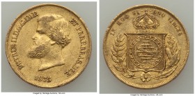 Pedro II gold 10000 Reis 1875 XF, KM467. 22.8. 8.93gm. AGW 0.2643 oz. 

HID09801242017