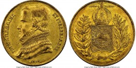 Pedro II gold 20000 Reis 1849 AU50 NGC, KM461. Mintage 6,464. First year of three year type. AGW 0.5286 oz. 

HID09801242017