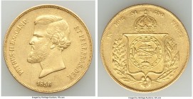 Pedro II gold 20000 Reis 1856 XF, Rio de Janeiro mint, KM468. Fr-121a. 30mm. 17.82gm.

HID09801242017