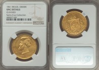 Pedro II gold 20000 Reis 1861 UNC Details (Cleaned) NGC, KM468. Lustrous and well struck, hairlines from cleaning. AGW 0.5286 oz. Ex. Santa Cruz Colle...
