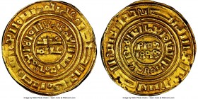 Kingdom of Jerusalem. temp. Baldwin III to Guy de Lusignan gold Imitative Dinar (Bezant) ND (1148-1187) AU58 NGC, Acre mint, CCS-5, A-730. Second Phas...