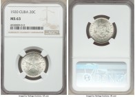 Republic Pair of Certified 20 Centavos 1920 MS63 NGC, Philadelphia mint, KM13.2. Lot of 2 both graded MS63. Sold as is, no returns. 

HID09801242017