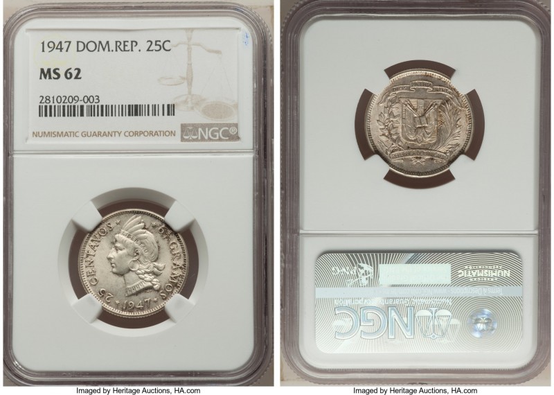 Republic Pair of Certified Assorted Issues NGC, 1) 25 Centavos 1947-(P) - MS62, ...