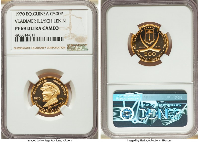 Republic gold Proof 500 Pesetas 1970 PR69 Ultra Cameo NGC, KM23. Issued for the ...