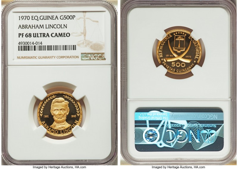 Republic gold Proof 500 Pesetas 1970 PR68 Ultra Cameo NGC, KM24. Mintage: 1,700....