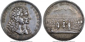 William III silver "Assassination Plot" Medal 1696 AU53 NGC, Eimer-369, MI-151/414. 43mm. By C. Wermuth. This medal satirical in nature accuses Louis ...