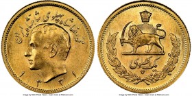 Muhammad Reza Pahlavi gold Pahlavi SH 1331 (1952) MS66 NGC, KM1162. AGW 0.2354 oz. Gem uncirculated with lovely rose colored toning. 

HID09801242017