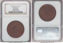 George III bronzed copper Proof Restrike Penny 1805 PR64 Brown NGC, KM148.2b. Deep chestnut brown with halo of luminescent blue at peripheries. 

HID0...