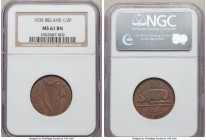 Free State Pair of Certified Assorted Issues NGC, 1) 1/2 Penny 1935 - MS61 Brown, KM2 2) Shilling 1933 - MS61 (Scuff in exergue), KM6 Sold as is, no r...