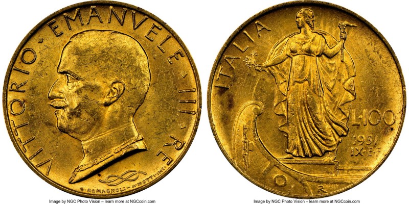 Vittorio Emanuele III gold 100 Lire Anno IX (1931)-R MS62 NGC, Rome mint, KM72. ...