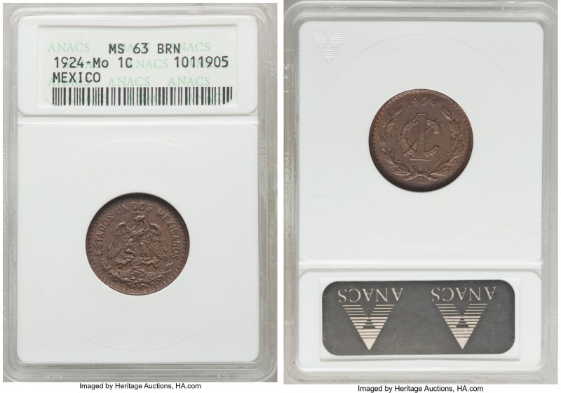 Estados Unidos 5-Piece Lot of Centavos ANACS, 1) Centavo 1924-Mo - MS63 Brown, M...