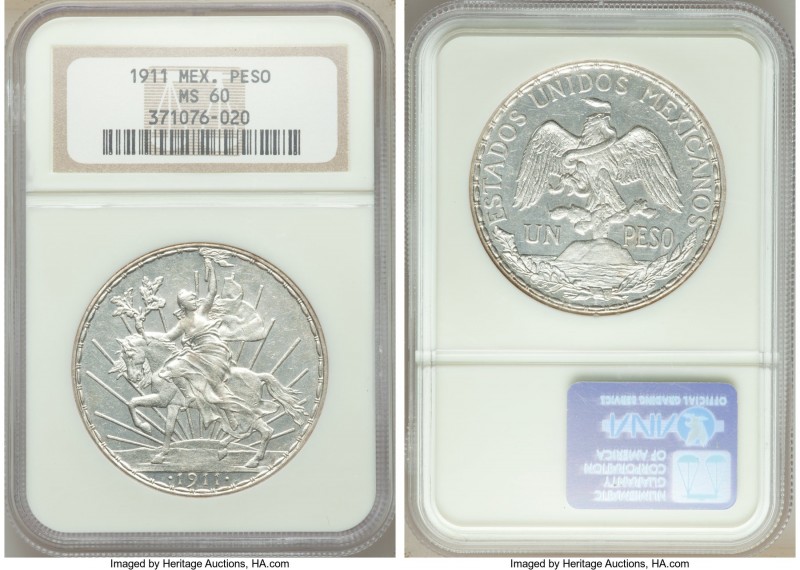 Estados Unidos "Caballito" Peso 1911 MS60 NGC, Mexico City mint, KM453. Long low...