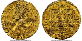 Utrecht. Provincial gold Ducat 1597 AU50 NGC, Fr-284. Delm-963. Wavy flan with fully struck details. 

HID09801242017