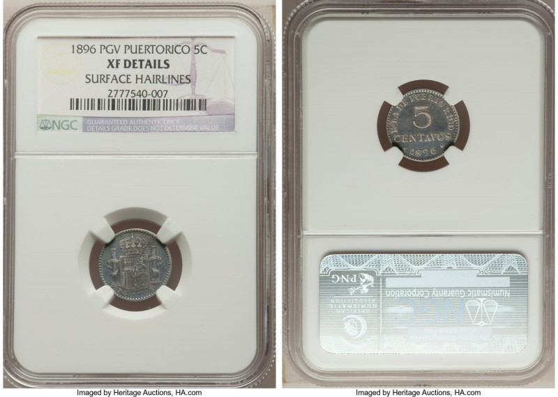 Alfonso XIII Pair of Certified Assorted Issues NGC, 1) 5 Centavos 1896-PGV - XF ...