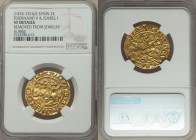 Ferdinand V & Isabella gold 2 Excellentes ND (1476-1516) VF Details (Removed From Jewelry) NGC, Seville mint, Fr-129. 6.88gm. Polished surfaces, full ...