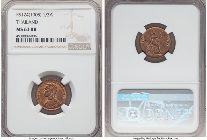 Rama V 1/2 Att RS 124 (1905) MS63 Red and Brown NGC, KM-Y21. Scarce type in mint...
