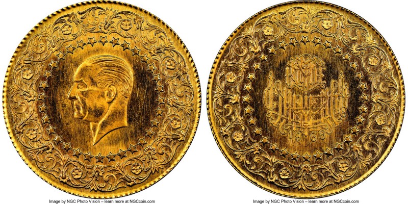 Republic gold "Monnaie De Luxe" 100 Kurush 1966 MS64 NGC, KM872. Turkish gold bu...