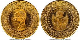 Republic gold "Monnaie De Luxe" 100 Kurush 1966 MS64 NGC, KM872. Turkish gold bullion issue. AGW 0.2068 oz. 

HID09801242017