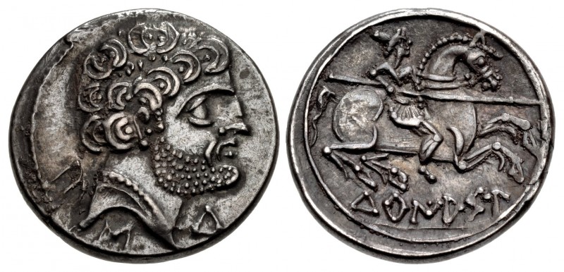 IBERIA, Turiasu. Early 1st century BC. AR Denarius (18.5mm, 4.09 g, 1h). Bare be...