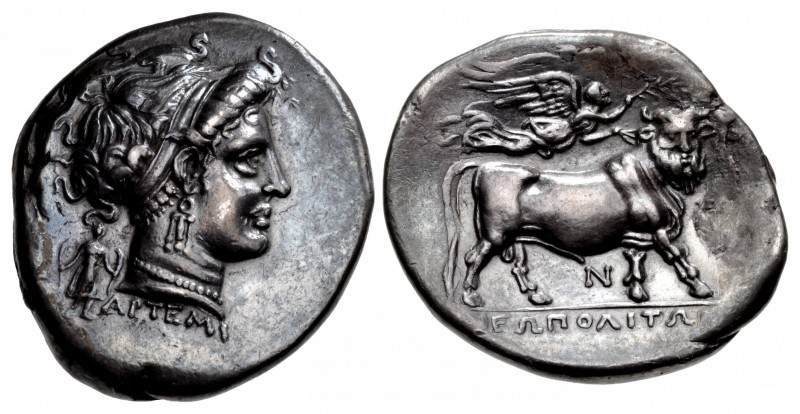 CAMPANIA, Neapolis. Circa 300 BC. AR Nomos (20.5mm, 7.17 g, 1h). Artemi(os), mon...