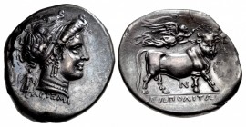 CAMPANIA, Neapolis. Circa 300 BC. AR Nomos (20.5mm, 7.17 g, 1h). Artemi(os), moneyer.