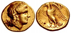 CALABRIA, Tarentum. temp. Pyrrhos of Epeiros. Circa 276-272 BC. AV Triobol – Quarter Stater (11mm, 2.13 g, 1h).