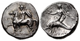 CALABRIA, Tarentum. Circa 272-240 BC. AR Nomos (18.5mm, 6.54 g, 10h). Reduced standard.