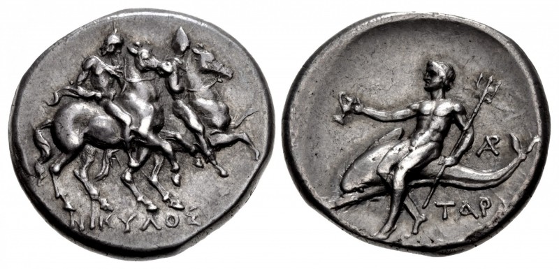 CALABRIA, Tarentum. Circa 272-240 BC. AR Nomos (21mm, 6.54 g, 10h). Reduced stan...