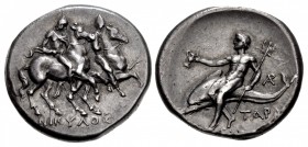 CALABRIA, Tarentum. Circa 272-240 BC. AR Nomos (21mm, 6.54 g, 10h). Reduced standard.