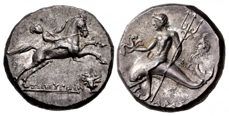 CALABRIA, Tarentum. Circa 240-228 BC. AR Nomos (18.5mm, 6.65 g, 9h). Reduced sta...