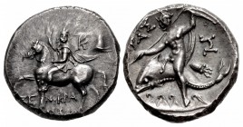 CALABRIA, Tarentum. Circa 240-228 BC. AR Nomos (20mm, 6.47 g, 4h). Reduced standard.