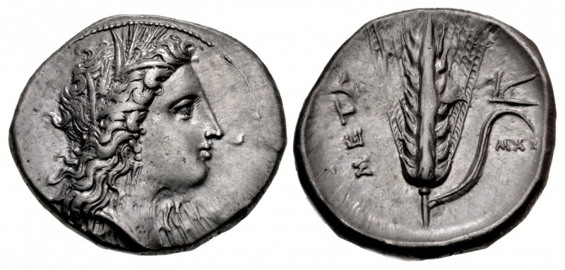 LUCANIA, Metapontion. Circa 330-290 BC. AR Nomos (23.5mm, 7.92 g, 1h). Head of D...