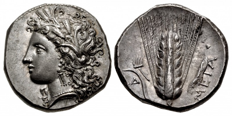 LUCANIA, Metapontion. Circa 330-290 BC. AR Nomos (20mm, 7.90 g, 8h). Head of Dem...