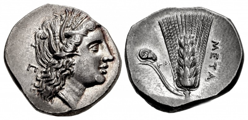 LUCANIA, Metapontion. Circa 290-280 BC. AR Nomos (22mm, 7.84 g, 11h). Head of De...