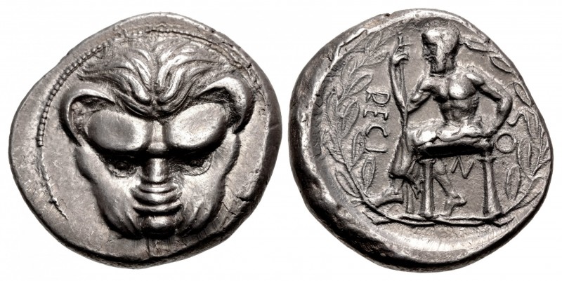 BRUTTIUM, Rhegion. Circa 445-435 BC. AR Tetradrachm (28mm, 17.27 g, 11h). Facing...