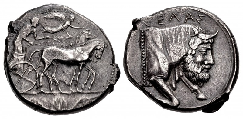 SICILY, Gela. Circa 450-440 BC. AR Tetradrachm (27mm, 17.13 g, 3h). Charioteer, ...