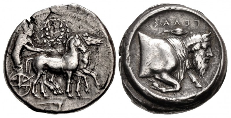 SICILY, Gela. Circa 415-405 BC. AR Tetradrachm (26.5mm, 17.25 g, 5h). Charioteer...