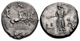 SICILY, Himera. Circa 409-407 BC. AR Tetradrachm (24.5mm, 17.49 g, 4h). Obverse die signed by the artist Mai-.