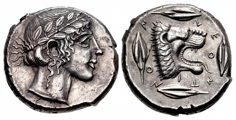 SICILY, Leontini. Circa 450-440 BC. AR Tetradrachm (25.5mm, 17.37 g, 3h). Head o...